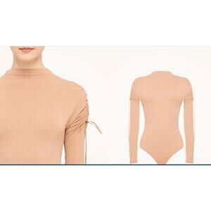 Wolford Women's Crepe Jersey Bodysuit Long Sleeve Sz S Almond NWT 598